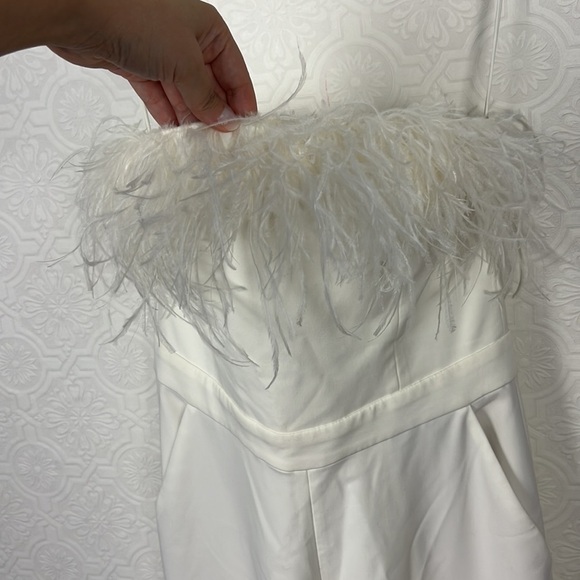 Saylor Feather Janae Jumpsuit White NYE Party Going Out Strapless BHLDN Collab - Picture 6 of 13